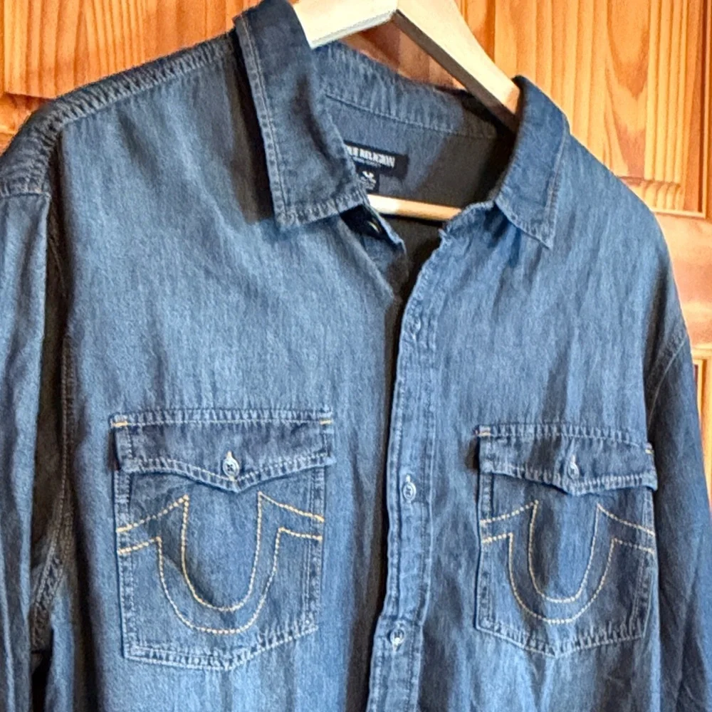 True Religion Indigo Chambray Denim Button-Up Shirt